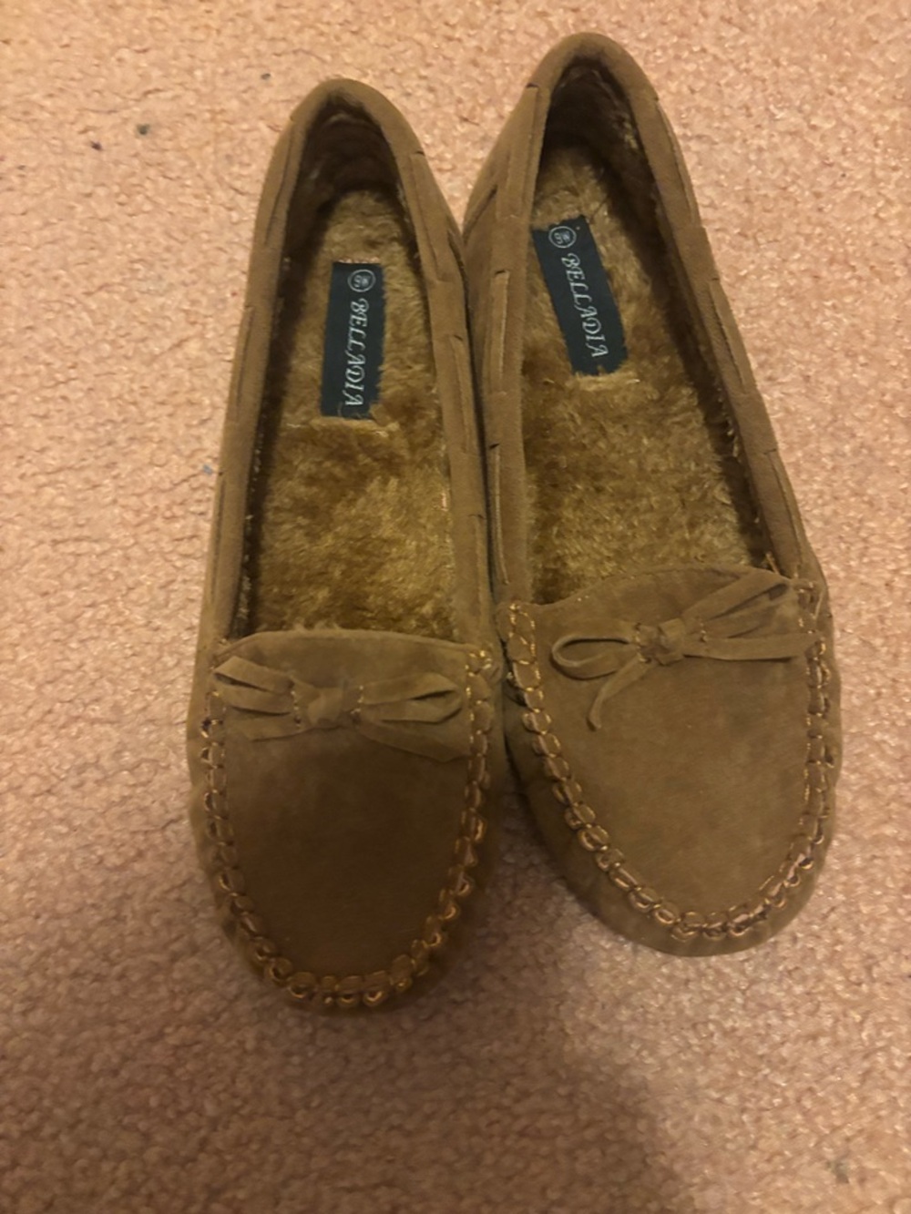 Women's Suede Moccasin Slippers with Faux-Fur Lining - Brown